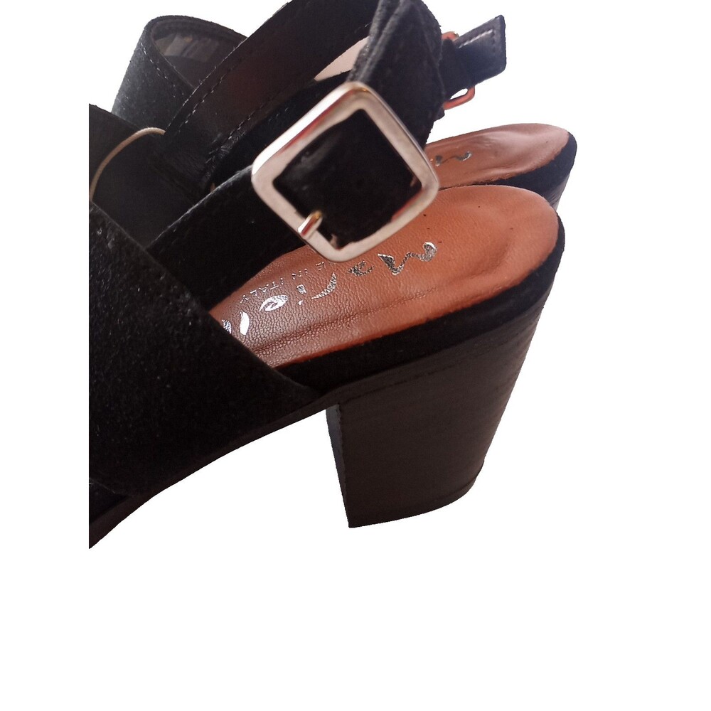 Mariella Italian Women Suede Block Heel Platform Sandals Black Shoe Size 7.5 - Picture 5 of 11